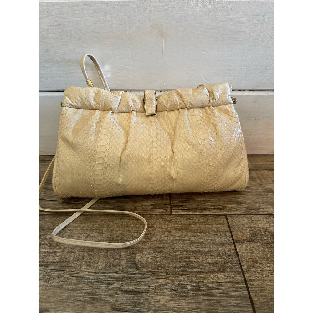 Vintage Magnum Cream Snakeskin Textured Clutch Shoulder Bag